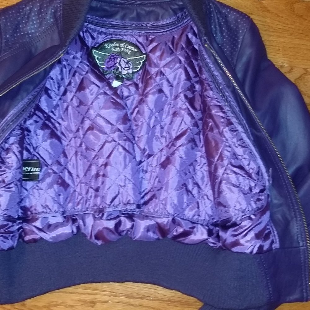 Knoles & Carter purple Italian Lambskin leather bomber jacket new size small - Picture 3 of 5
